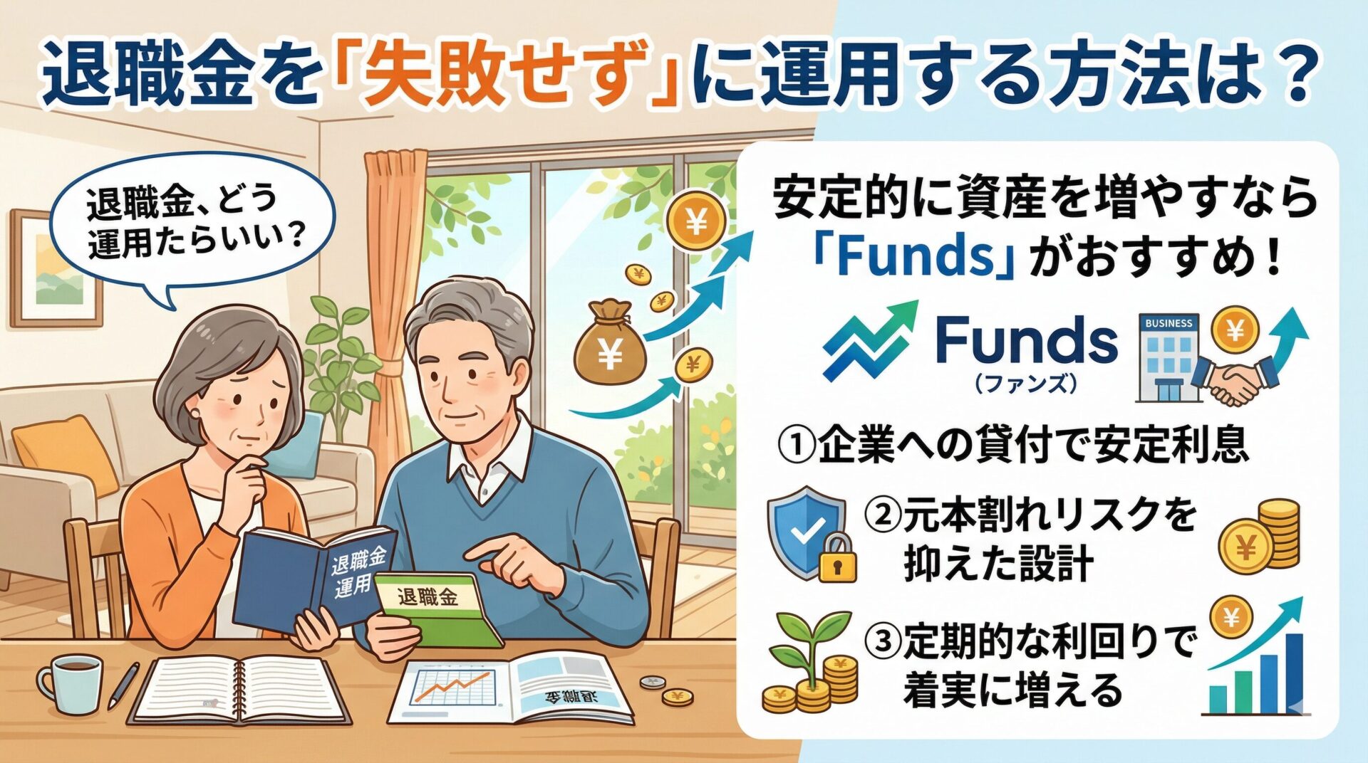 退職金を失敗せずに運用する方法は？安定的に資産を増やすならFundsがおすすめな理由も