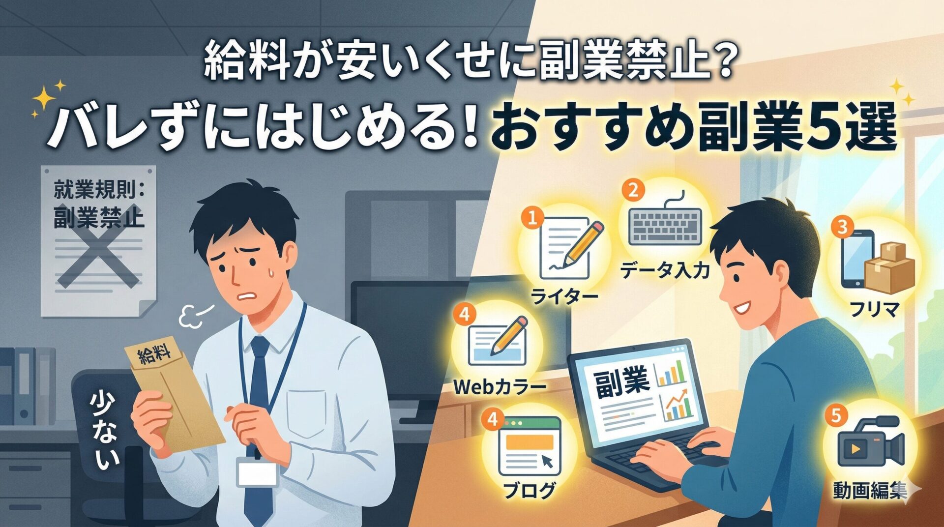 給料が安いくせに副業禁止？ そんな会社でもおすすめの副業5選を紹介