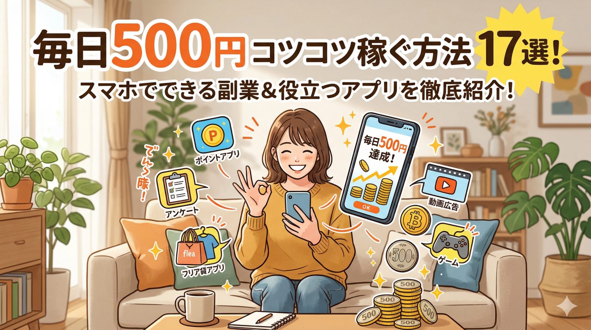 毎日500円コツコツ稼ぐ方法17選！スマホできる副業や役立つアプリを紹介